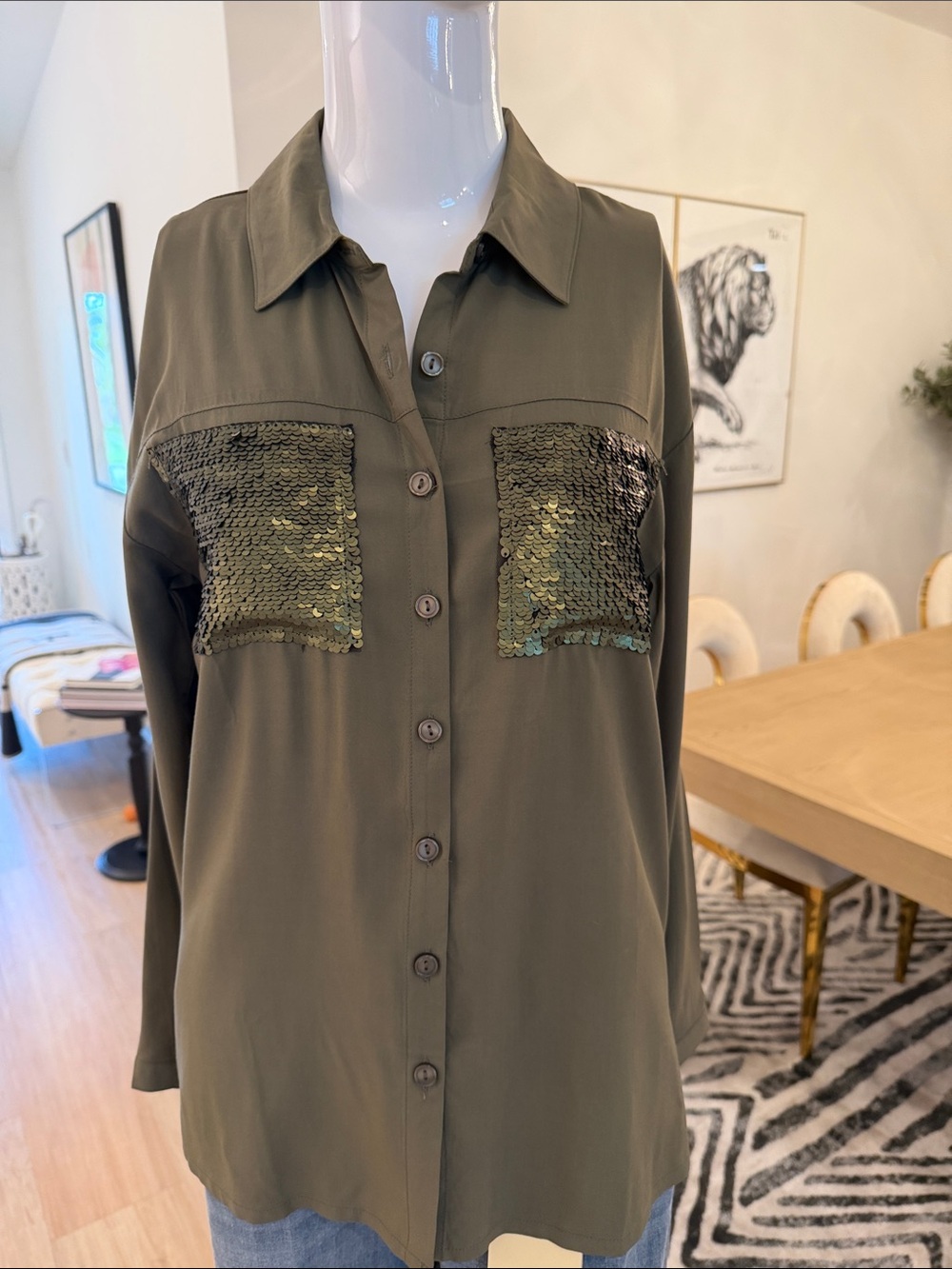 G by Giuliana Dark Green Button Down Shirt
